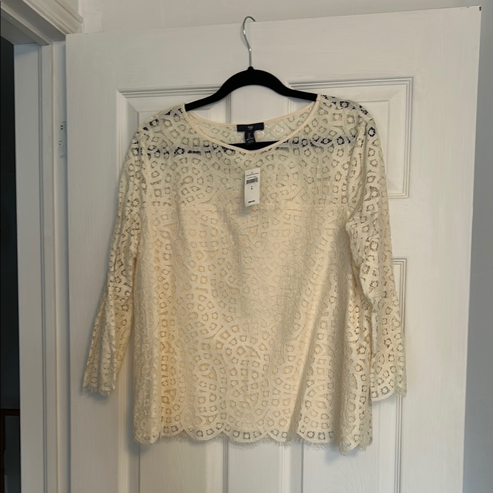 GAP Cream Lace Blouse with Long Sleeves